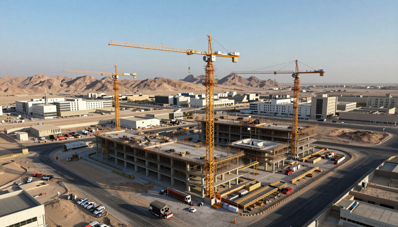UAE construction site with tower cranes and infrastructure under development